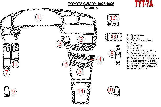 Toyota Camry 92 96 Interior Brushed Aluminum Dashboard Dash Kit Trim 