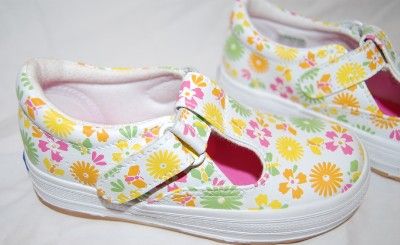  NEW KEDS DAPHNE FLOWER PRINTED White Leather T STRAP BABY TODDLER 