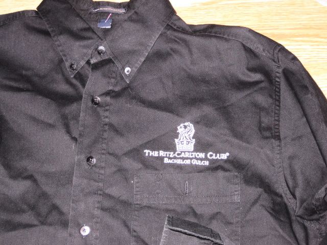 Ritz Carlton Club Bachelor Gulch shirt LG tan blk blue  