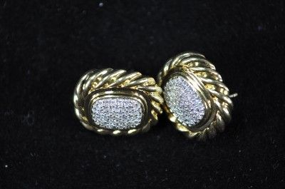 David Yurman Estate 18k Gold Earrings With Diamonds  1.00 Carat Weight 