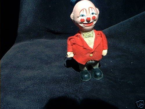 ANTIQUE, WIND UP TOY, CLOWN  TIPPING HAT, SPINNING CANE  