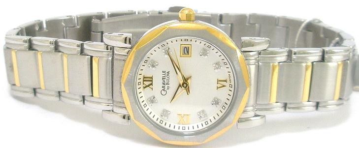 CARAVELLE BY BULOVA 8 DIAMOND LADIES 2 TONE WATCH  