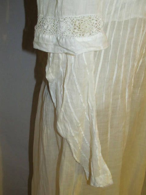 Dainty Edwardian Semi Sheer Cotton Batiste Tea / Lawn Dress w Irish 