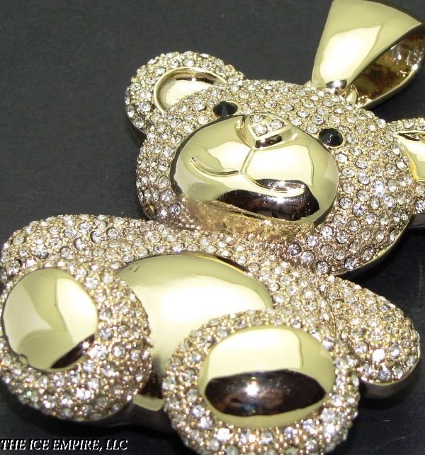 MENS XL GOLD FINISH PAVE KANYE WEST TEDDY BEAR PENDANT  