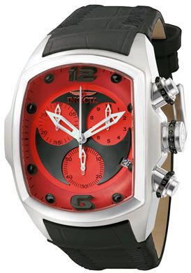 Invicta Mens Lupah Revolution 6095 Black & Red Leather Strap 