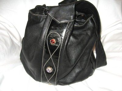 BEMI BLACK LEATHER DRAWSTRING BUCKET BAG,MADE IN ITALY  