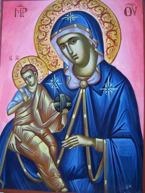 MARY AND JESUS HAND PAINTED GREEK ORTHODOX ICON  