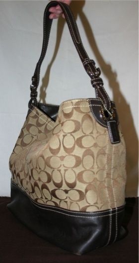 COACH Womens Large Brown Signature Tote Shoulder Bag Purse 