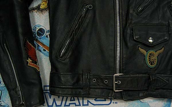   Style BLACK LEATHER JACKET S Embroidered Patches 70s/80s biker  