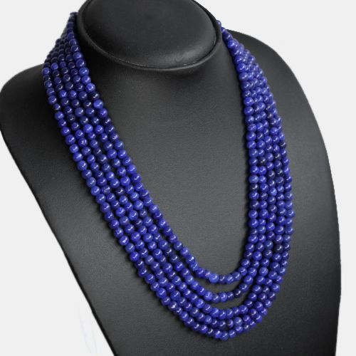 TOP SPARKLING 454.00 CARAT NATURAL 5 LINE BLUE SAPPHIRE ROUND BEADS 