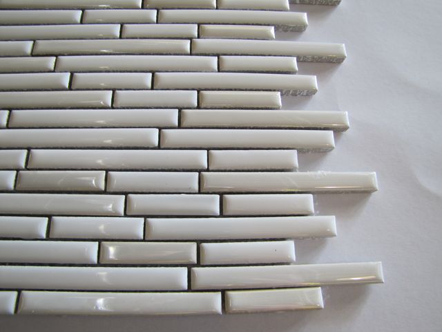 WHITE STRIPS BEVELLED MODERN PORCELAIN Mosaic Tile on Mesh  