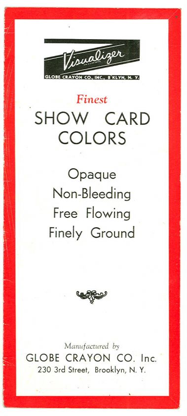 1938 GLOBE CRAYON Co. CATALOG  TEMPERA SHOW CARD COLORs  