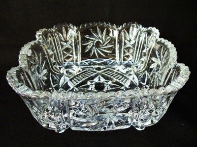 NEW LG SQUARE CZECH CRYSTAL BOWL,Center Piece,CUT GLASS, Napkin Bowl 