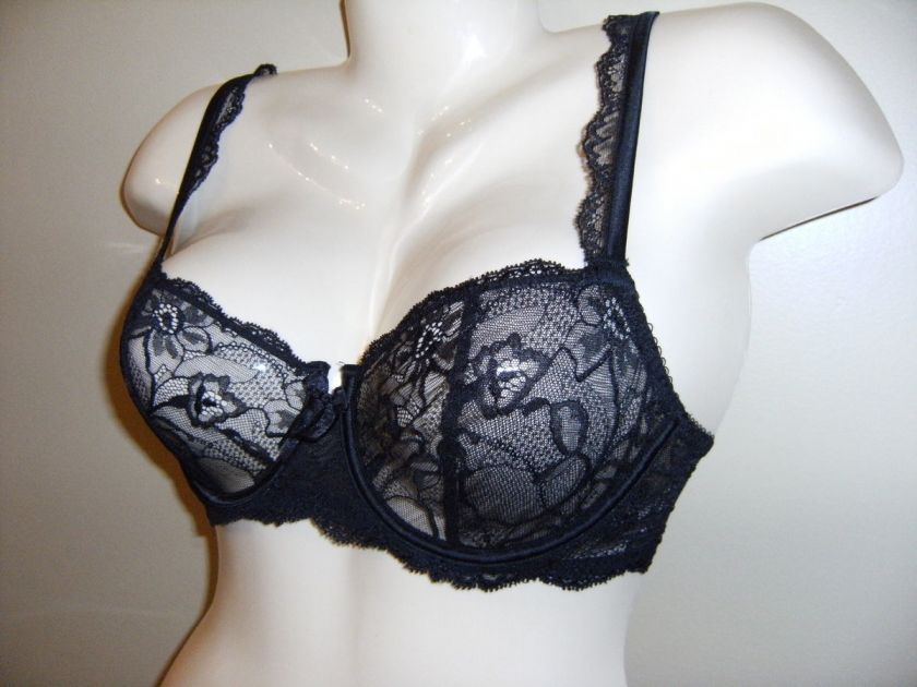   Victorias Secret Unlined Demi Underwire Lace Black Bra 34 B  