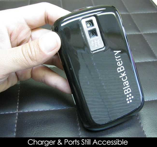 Black Snap On Case with Logo for Blackberry Bold 9000  