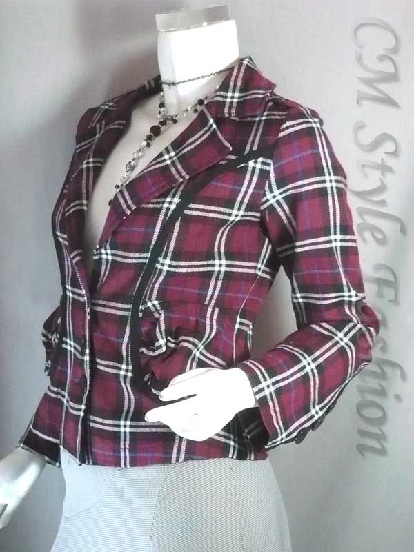 Lovely Checked Plaid Tartan Fashion Jacket Burgundy S  