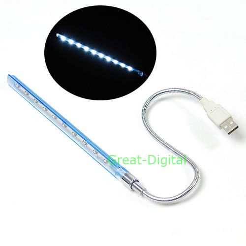 USB Flexible 10 LED Reading Night Lamp Notebook PC Blue  