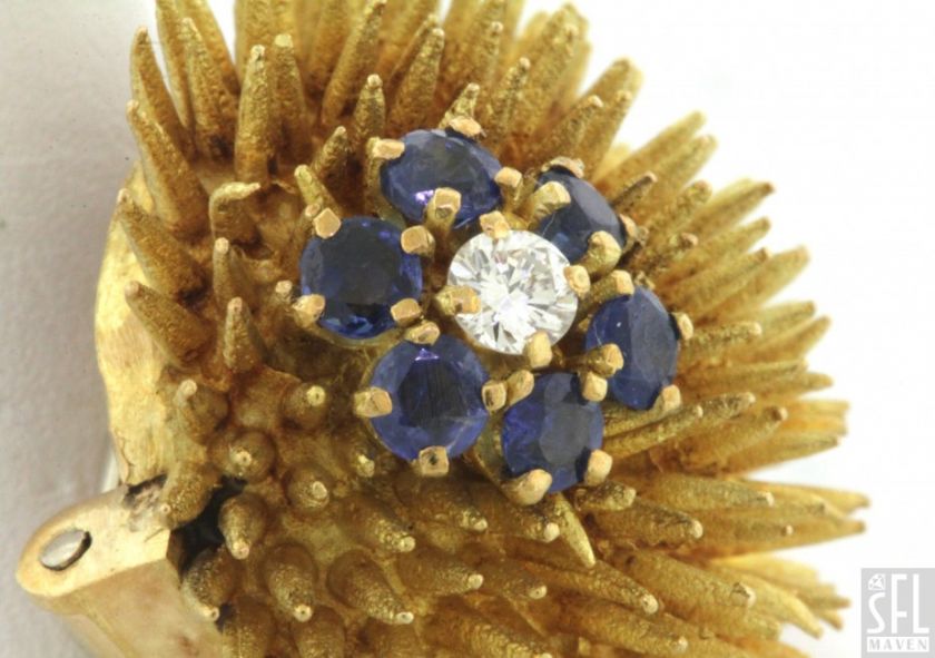   CO. HEAVY 18K GOLD VS DIAMOND/BLUE SAPPHIRE SEA URCHIN BROOCH  