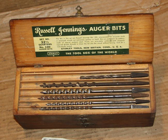 Vintage Russell Jennings Bits in Box,Stanley # 100 Auger Bits,Set No 