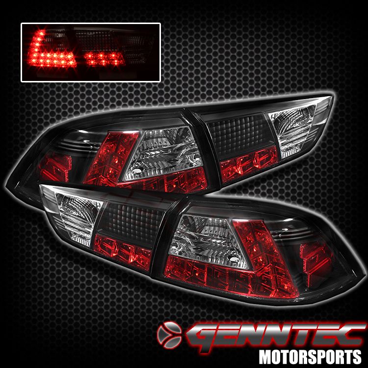 08 10 MITSUBISHI LANCER EVOLUTION LED TAIL LIGHTS BLACK HOUSING