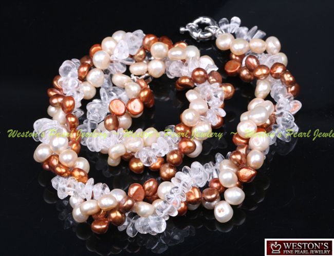 CULTURED FRESHWATER PEARL NATURAL CRYSTAL BEAD NECKLACE  