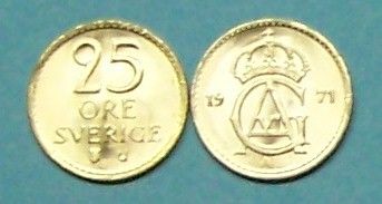 SWEDEN , 1971 U 25 Ore , BU from Mint Roll   