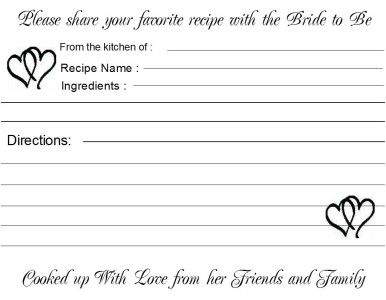 Bridal Shower Recipe Cards 40 Quantity Personalized  