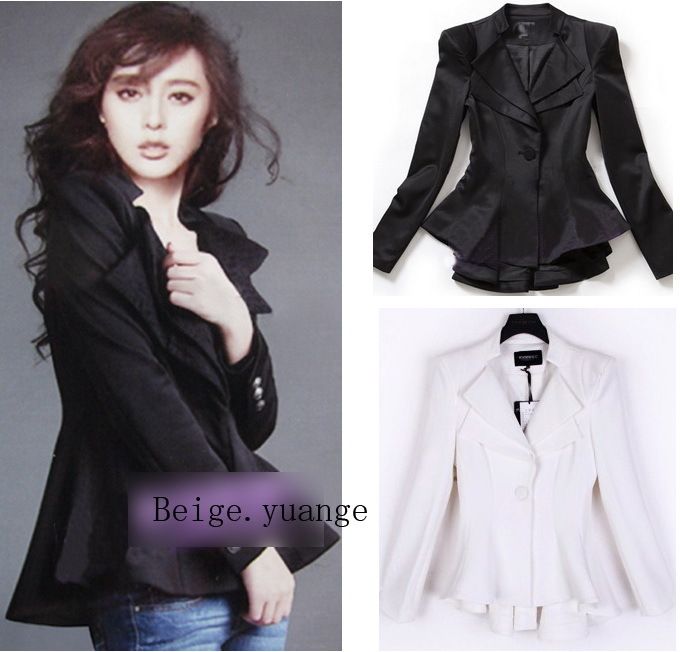 Runway Strong Shoulder Flare Double Collar Tailcoat Blazer Suit Jacket 