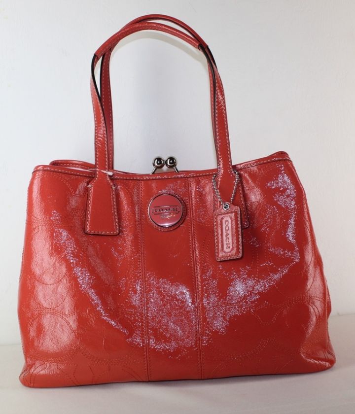 NWT COACH STITCHED PATENT FRAMED CARRYALL BAG 15658 NEW  