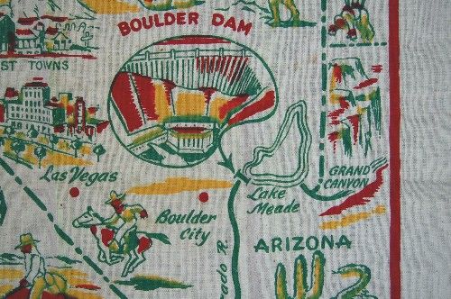 Nevada Cactus Cloth Vintage Souvenir State Tablecloth  