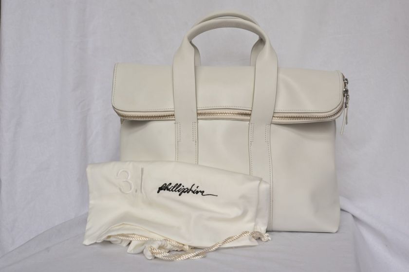   *LIM 31 HOUR WEEKENDER BAG* White Handbag Fold Over Tall Tote NEW