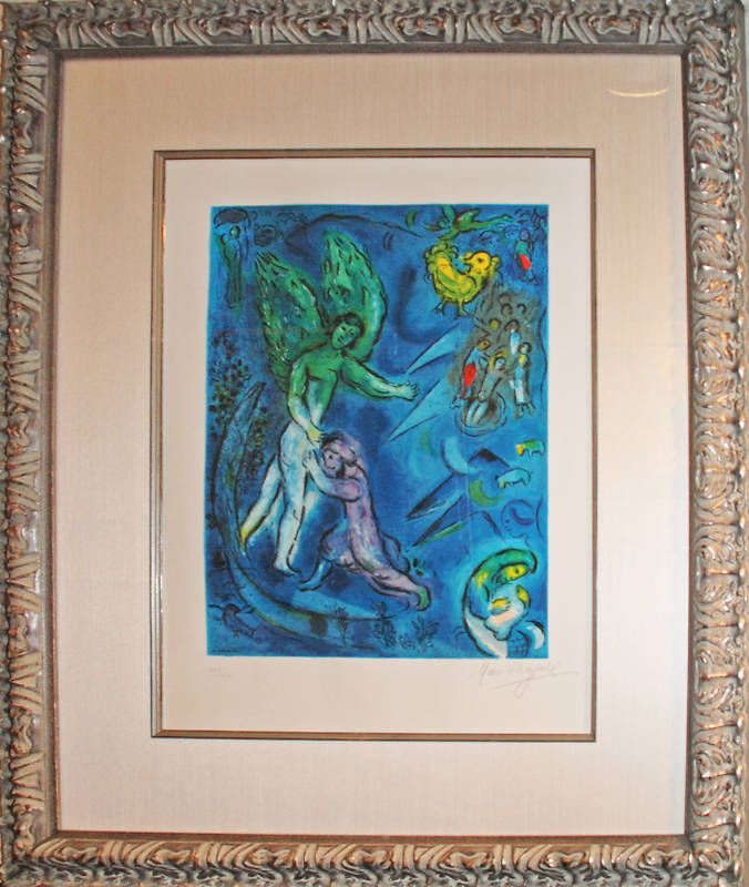 Signed Original Chagall Lithograph, Jacob and the Angel  