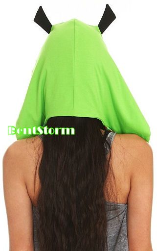 Invader Zim Gir Beanie Hat Hoody Snood Green Scarf Attached Ears Heart 