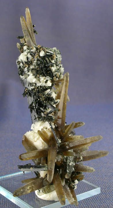 SPIKY CHOCOLATE SMOKY QUARTZ CRYSTALS w AEGIRINE, FLUORESCENT 