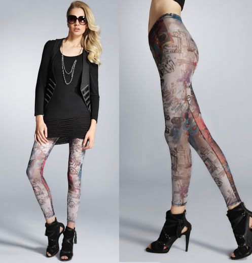 Fashion Women Sexy Graffiti Grenadine Gauze Style Stretchy Leggings 