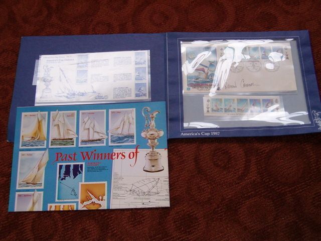 Americas Cup Stamp Portfolio Signed Dennis Conner 1987  