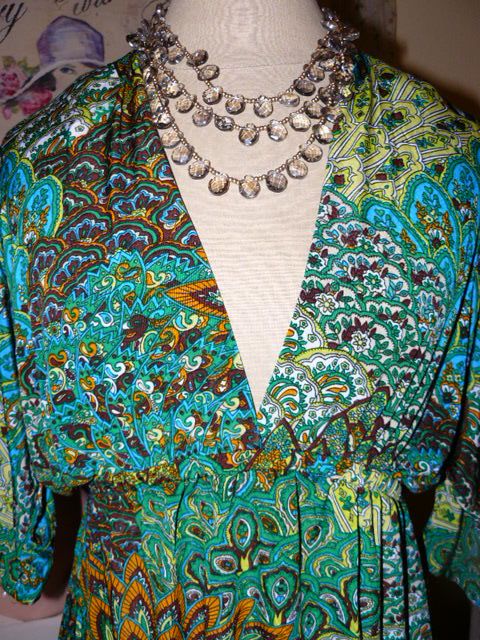 CRISTINA LOVE $65 *BOHO GLAM* Emerald PATCHWORK PAISLEY Slinky Sexy 