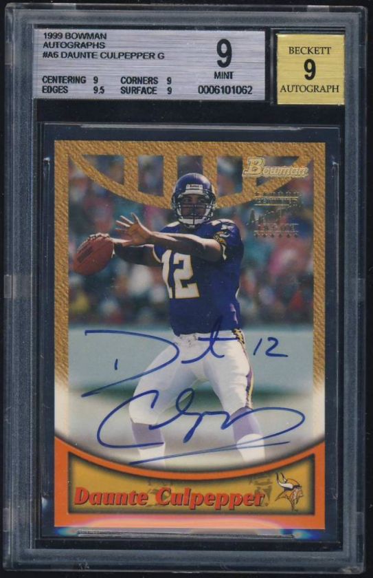 1999 99 Bowman Gold Auto rc Daunte Culpepper BGS 9  