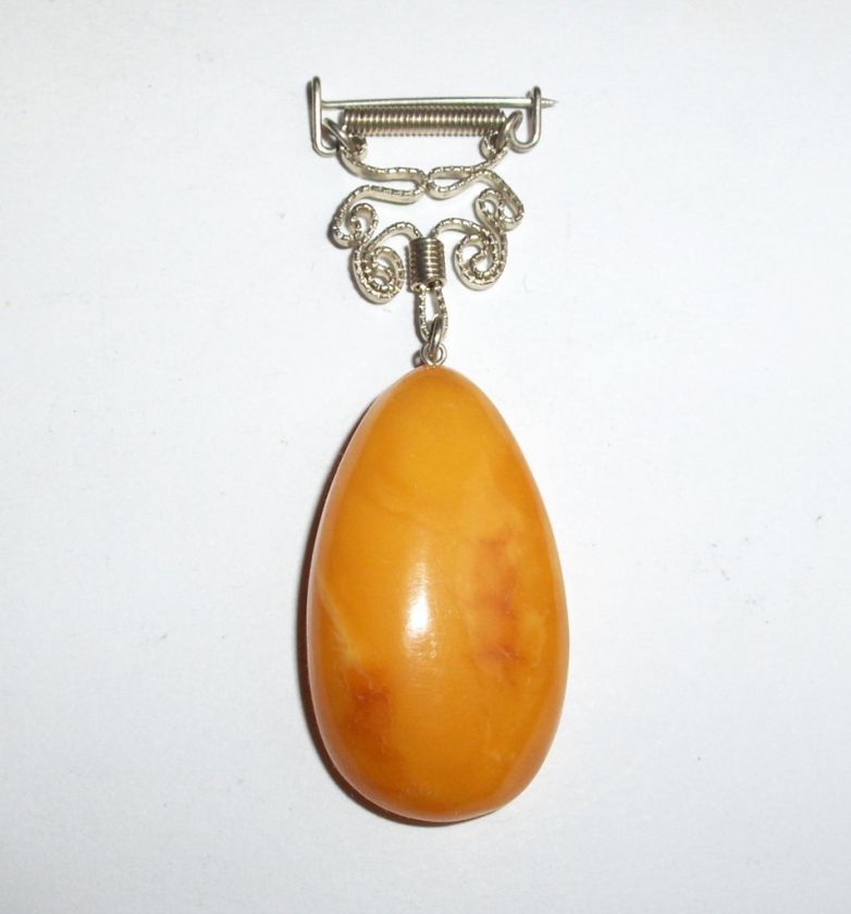 VINTAGE RUSSIAN HANGING NATURAL YELLOW AMBER PIN BROOCH  