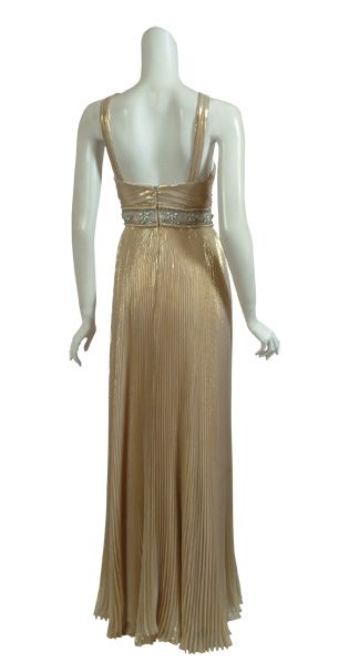   ENG Metallic Gold Pleated Evening Gown Dress $3420 10 NEW  