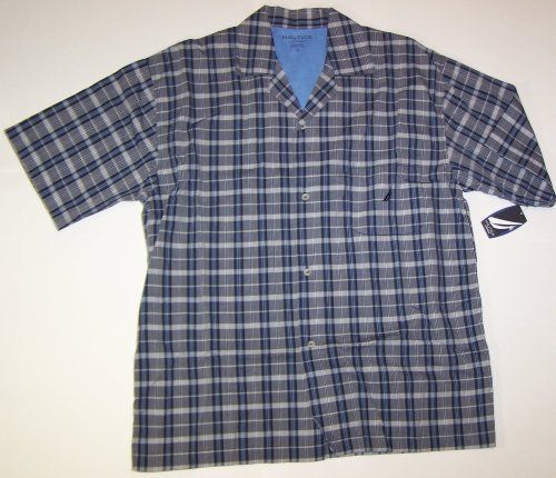 NAUTICA Mens Cotton Night Shirt XL Gray Blue Plaid New  