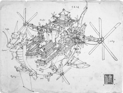 Imperial Airship Chinese Steampunk Print by James Ng  