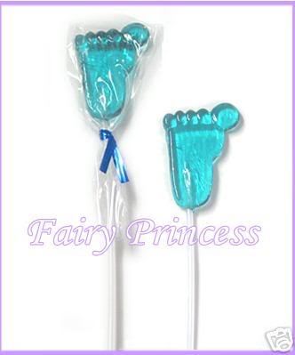 This auction is for 50 Blue Baby Feet Shaped Lollipops