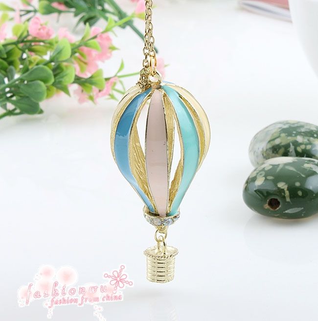   Hollow Stylish Colorful Hot Air Balloon Golden Long Necklace  