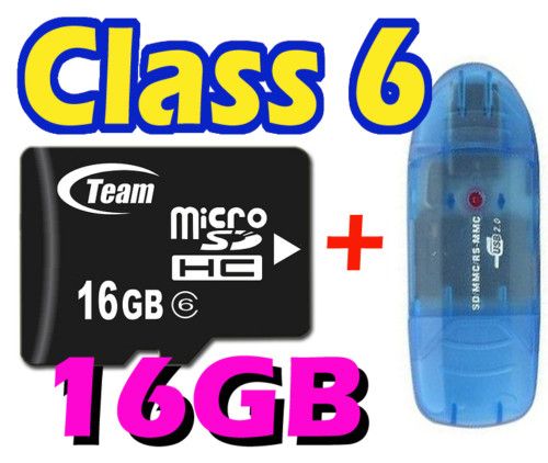 Team Class 6 microSD microSDHC micro SDHC 16GB + Reader  