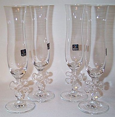 Set (4) SIGNED Marc Aurel GEOMETRIC Champagne Flutes  