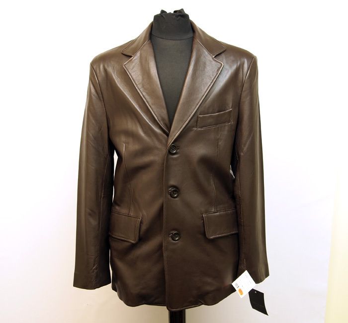 NWT S&J Mens Lambskin Leather Blazer, Brown  