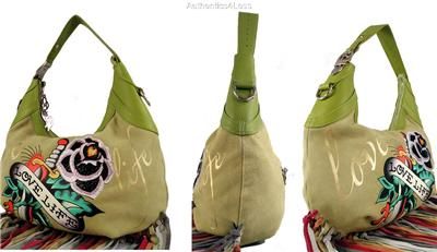 NWT ED HARDY GREEN LOVE LIFE FRINGE RAINBOW TATTOO HOBO SHOULDER BAG W 