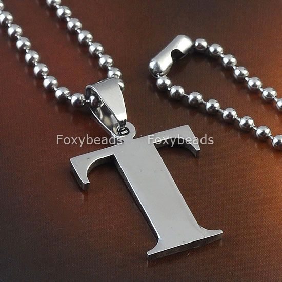 LETTER INITIAL ALPHABET STAINLESS STEEL NECKLACE PENDANT BEAD 