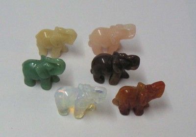 12 PC Semi Precious Stone Carved ELEPHANT FIGURINE Set  